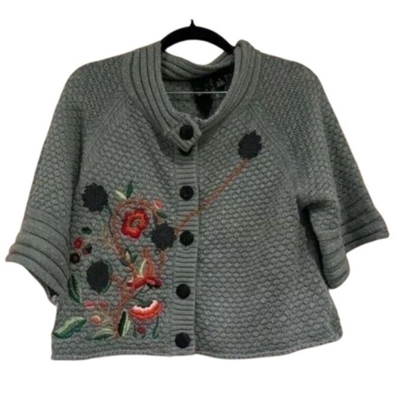 Nick & Mo Anthropologie Floral Embroidered Knit Cropped Cardigan Women's Medium - Picture 2 of 16